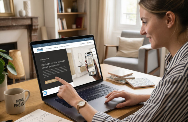 Utilisation d’un simulateur de carrelage sur ordinateur portable.