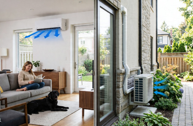 Climatisation split installée dans un salon moderne