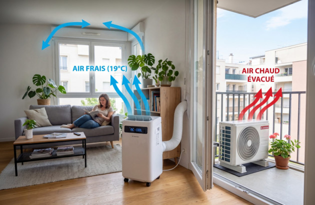 Fonctionnement d’un climatiseur mobile split avec unité extérieure