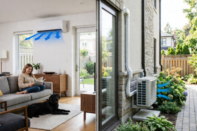 Climatisation split installée dans un salon moderne