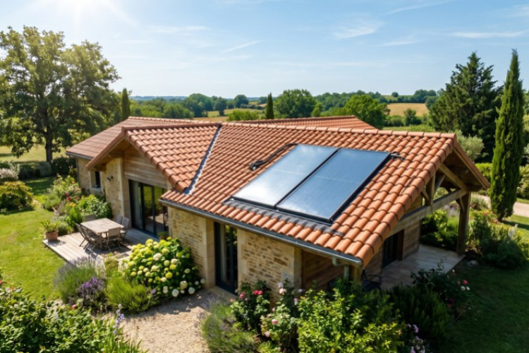 Maison équipée de panneaux solaires thermiques pour la production d’eau chaude sanitaire