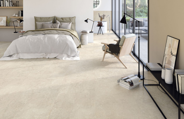 chambre à coucher avec carrelage au sol