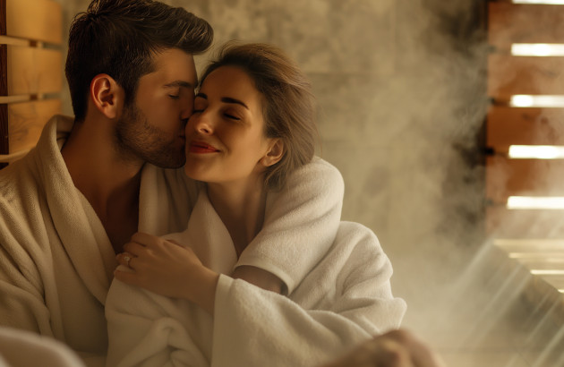 Homme qui embrasse une femme dans un spa