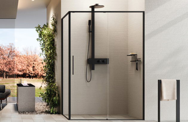 Douche avec paroi transparente dans une salle de bains