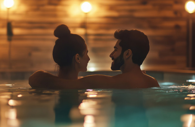 Couple qui se regarde dans une piscine d'un spa