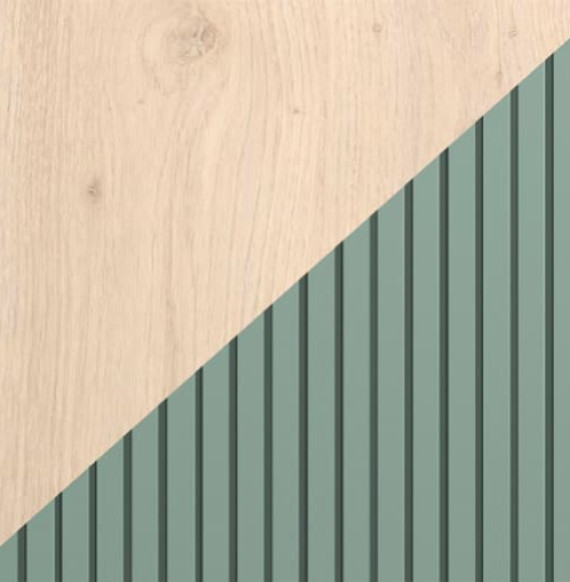 Coloris Façade vert eucalyptus strié Corps chêne naturel structuré 