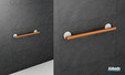 barre d'appui couleur bois pour salle de bains adaptée PMR Hewi