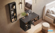 Ensemble coiffeuse Plurielle L100 avec meuble 1 niveau L60 noyer naturel et niche basse 2 niveaux L40 marbre noir