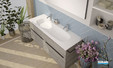 Plan vasque Style 2 en pierre de synthèse Rocksolid blanc brillant sur meuble 2 niveaux coloris chêne flanelle de la marque Burgbad