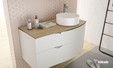 Meuble de salle de bains laqué blanc mat Stiletto avec plan orme blond et vasque à poser blanc mat de la marque Decotec