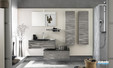 ensemble meuble sous-vasque 1 niveau en chêne gris ondulé, plan vasque graphite  verre métal brillant, un miroir applique LED et deux colonnes Delpha Unique 90