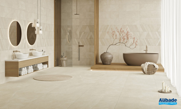 Collection Pietrabrava par Pavigrés sol en coloris Perla et décor Day Lines