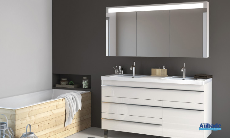 Double vasque L 150 poignées Phil laque beige brillant, et miroir Initial - Decotec Rivoli