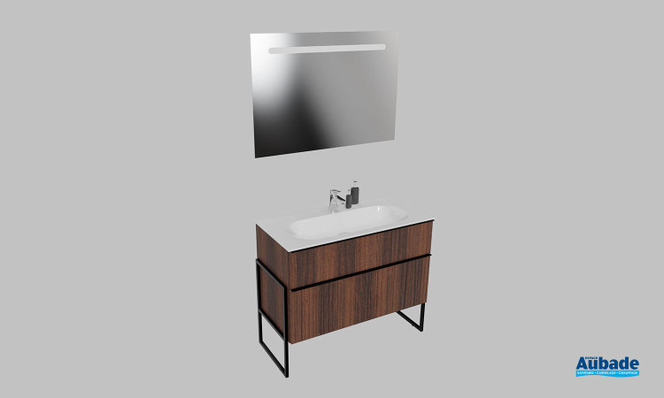 Meuble de salle de bains Groove de Burgbad, largeur 100 cm, coloris noyer décor velours