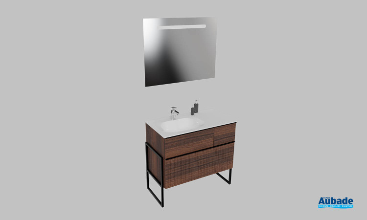 Meuble de salle de bains Groove de Burgbad, largeur 90 cm, coloris noyer décor velours