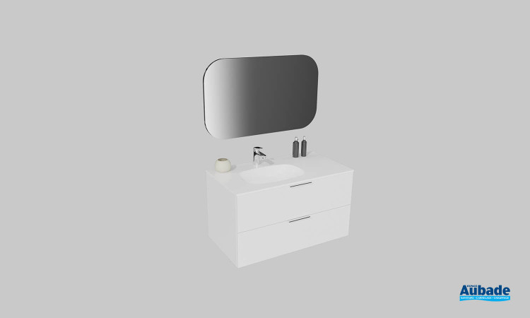 Meuble de salle de bains Refuge de Delpha, largeur 100 cm, coloris blanc satiné