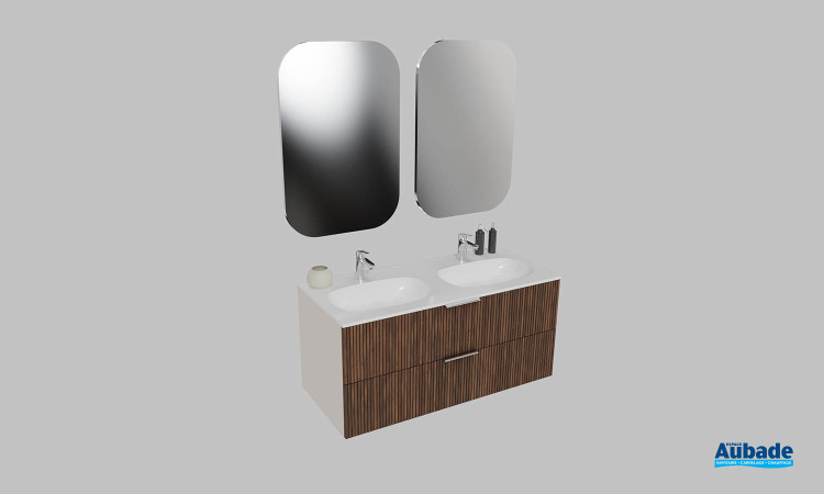 Meuble de salle de bains Refuge de Delpha, largeur 120 cm, coloris craie mat et façade noyer américain