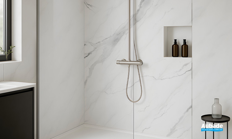 Panneaux muraux Deco douche finition marbre blanc