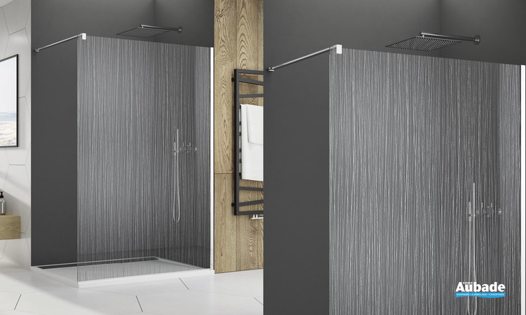 Paroi de douche sérigraphiée chromé Fil d'eau II traité anti-traces de la marque Ronal