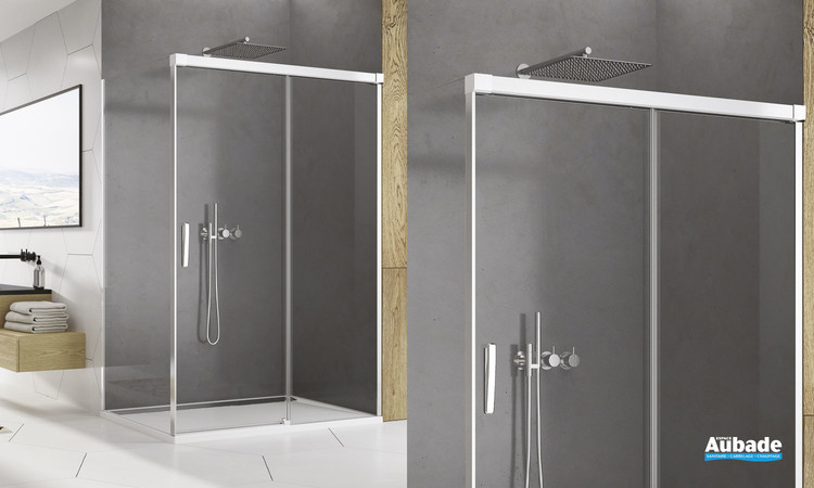 Paroi de douche coulissante Ophalys finition profilé poli brillant et verre transparent par SanSwiss