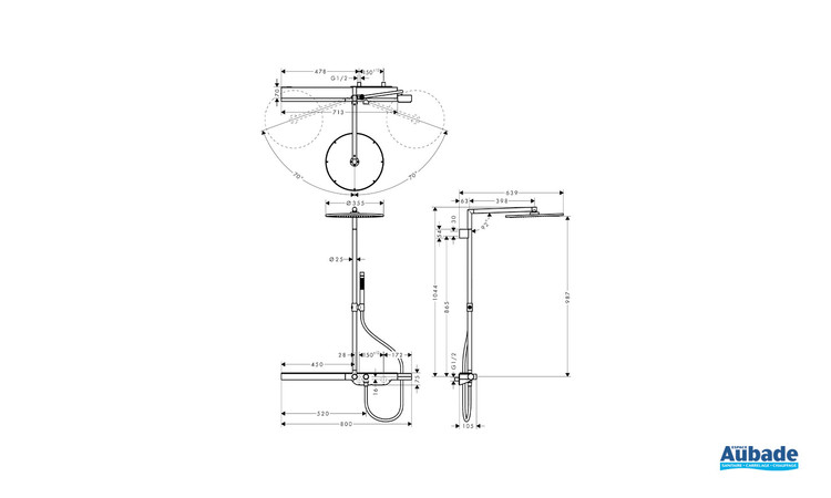 Colonne de douche thermostatique 800 Chrome Axor - Schéma technique