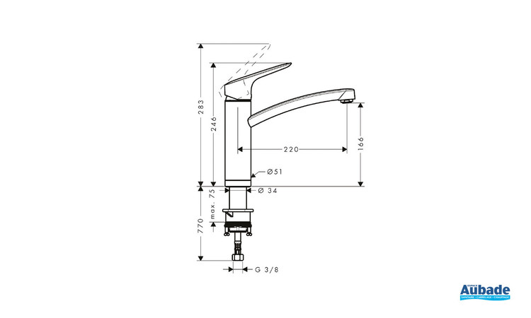 Robinet cuisine Logis M31, installation devant fenêtre, chrome Hansgrohe - Schéma technique