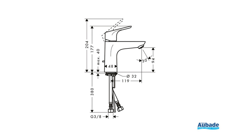 Robinet de lavabo Focus 100 Chrome Hansgrohe - Schéma technique