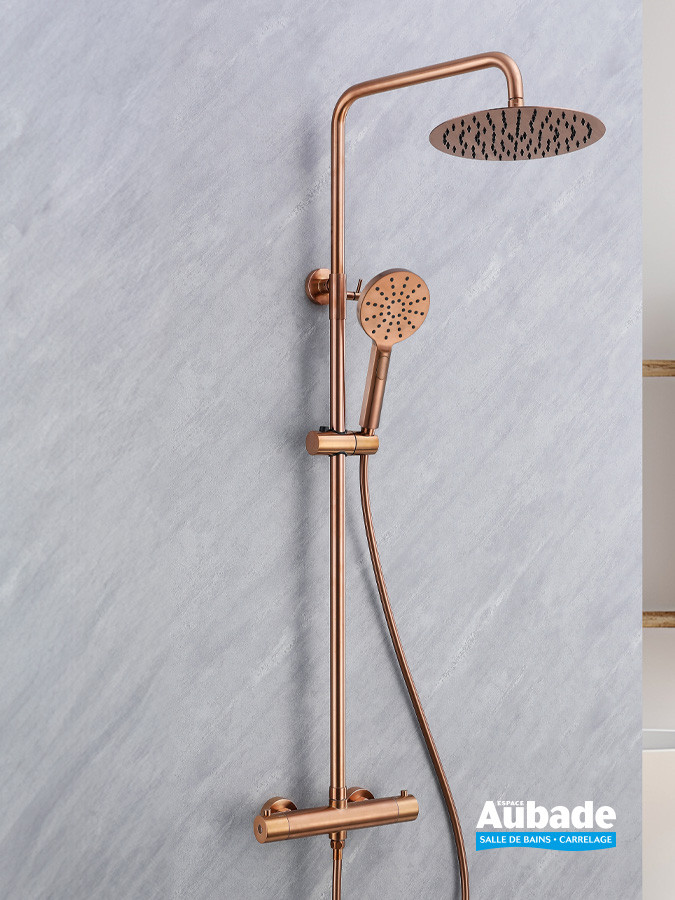 Colonne de douche thermostatique Inox Line finition PVD Cuivre brossé de Aubade Création