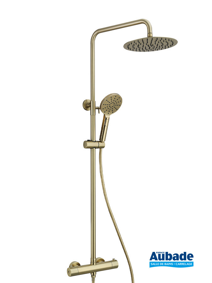 Colonne de douche thermostatique Inox Line finition PVD Or brossé de Aubade Création
