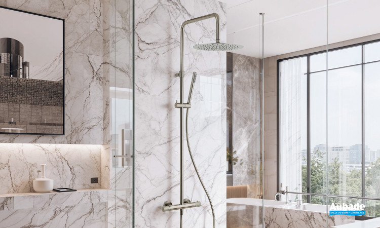 Colonne de douche thermostatique inox brossé One Piece de Paini