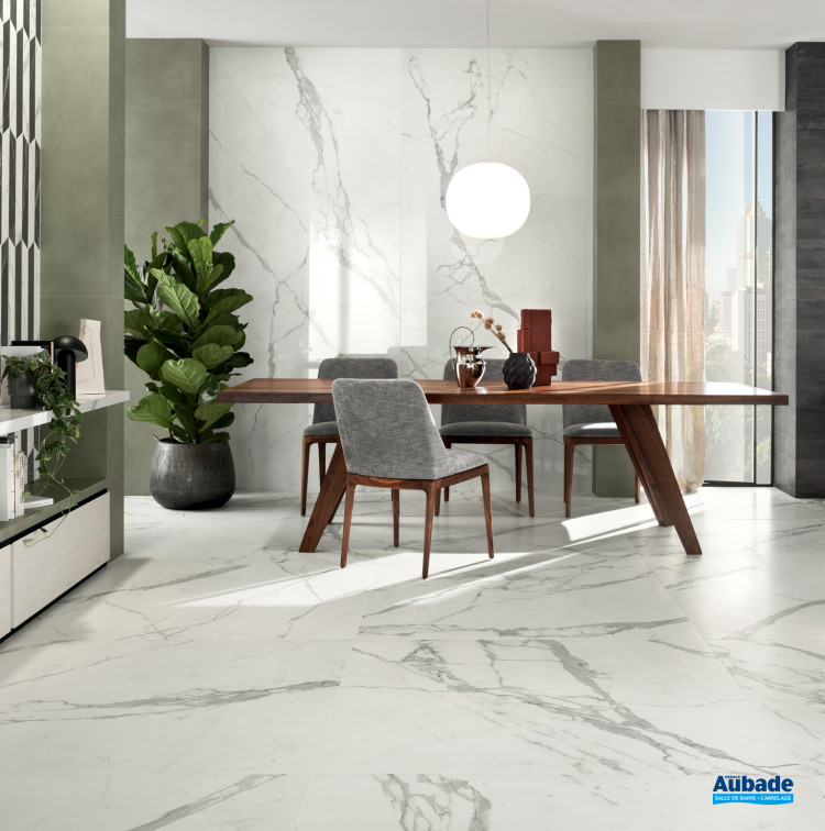 Carrelage Scultorea par Marca Corona format 60 x 120 cm en coloris Calacatta Vena Argento Velvet