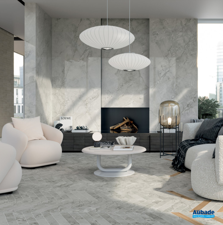 Carrelage Scultorea par Marca Corona format 60 x 120 cm en coloris Foam Grey Velvet