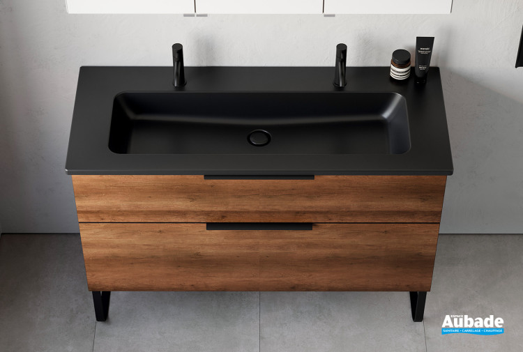 Plan vasque Noir du meuble Passion de Burgbad, Largeur 120 cm coloris Chêne rouille