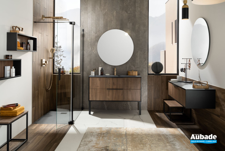 Meuble salle de bains Ultra Cadra - 2 coulissants 120 cm Noyer brun structuré par Delpha