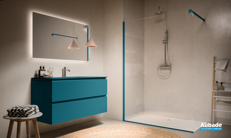 Meuble salle de bains Florence 2 tiroirs coloris Bleu Océan de chez Karol 