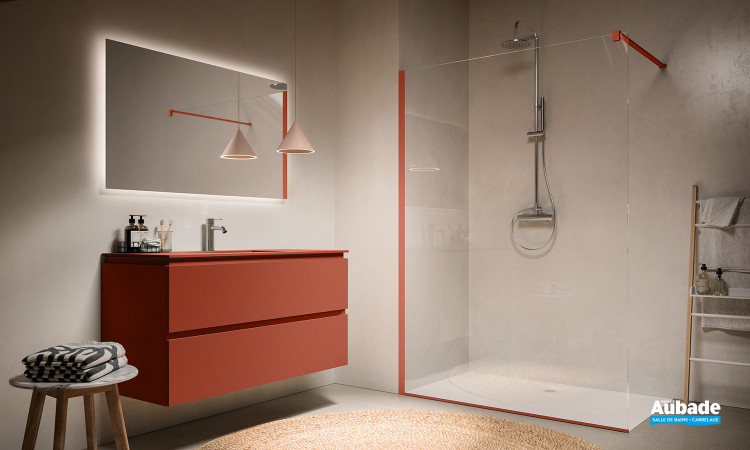 Meuble salle de bains Florence 2 tiroirs coloris Terracotta de chez Karol 