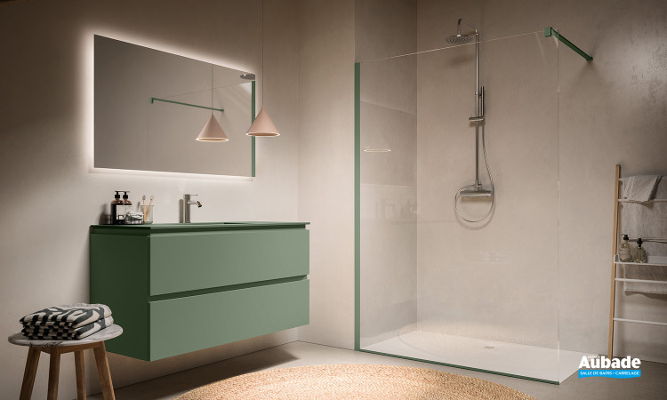 Meuble salle de bains Florence 2 tiroirs coloris Vert sauge de chez Karol 