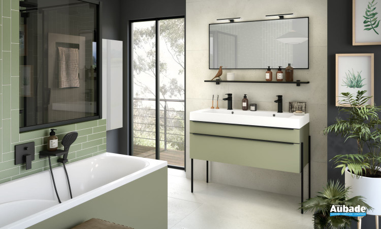 Meuble Inspiration 120, double vasque, façades Fusain et corps de meuble Vert olive mat