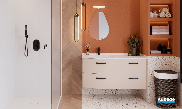 Meuble de salle de bains Elio 4 tiroirs avec vasque à droite coloris Cashmere de la marque Ambiance Bain