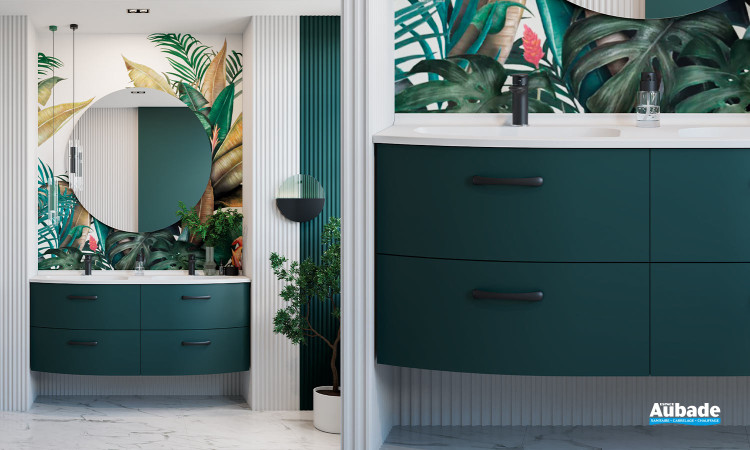 Meuble de salle de bains Elio 4 tiroirs avec double vasque coloris Vert Forêt de la marque Ambiance Bain