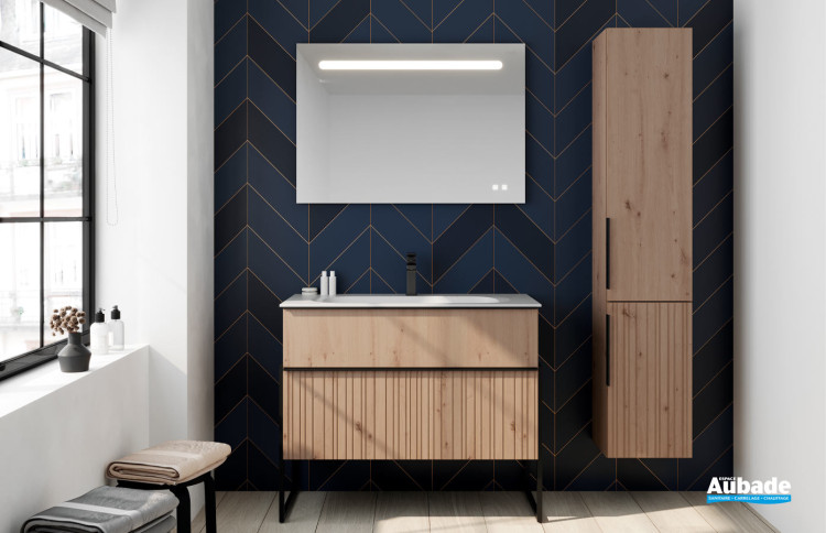 Meuble de salle de bains Groove largeur 100 cm coloris Chêne naturel de la marque Burgbad