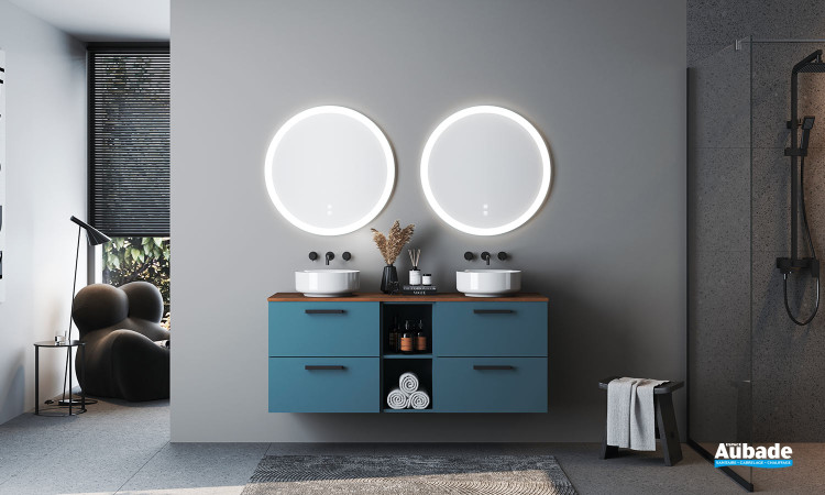 Meuble salle de bains Burgbad mix & match avec vasque à poser et façade coloris bleu canard