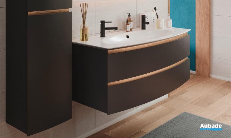 Meuble Bel Ami L. 125 cm, double vasque, 2 tiroirs, finition Noir mat de Decotec