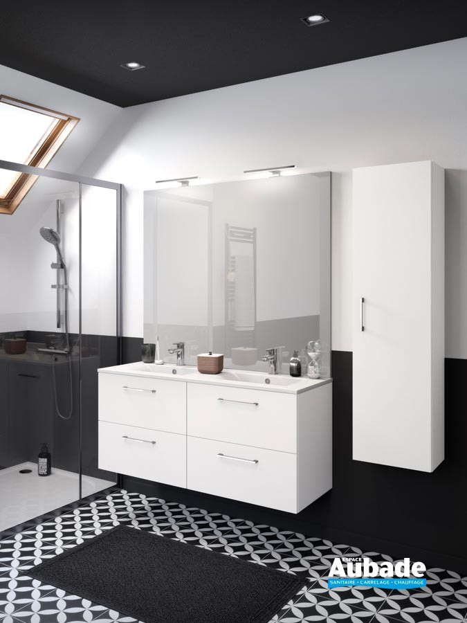 Meuble UrbanPro L. 120 cm, double vasque avec quatres coulissants coloris Blanc satiné