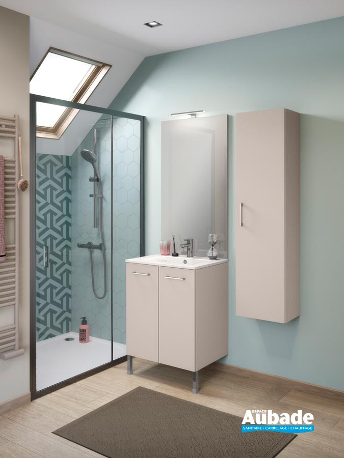 Meuble UrbanPro L. 60 cm, simple vasque avec deux portes et pieds coloris Cachemire satiné
