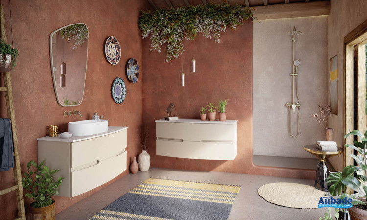 Meuble de salle de bains Nona largeur 120 cm de Sanijura en coloris beige satiné