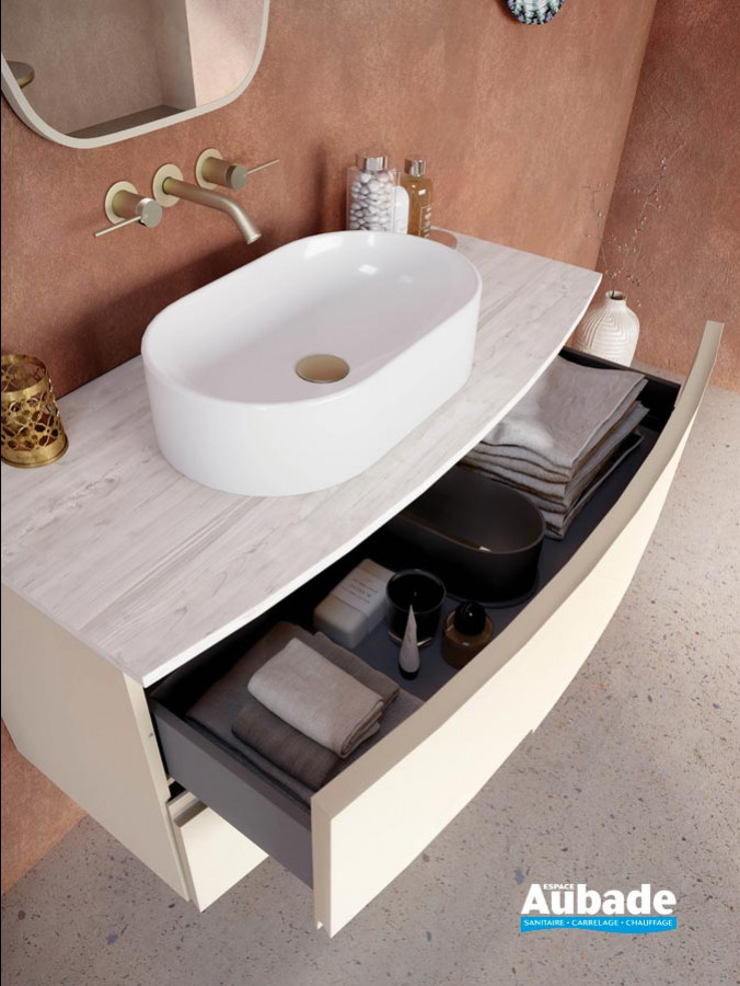Meuble ouvert de salle de bains Nona largeur 120 cm de Sanijura en coloris beige satiné