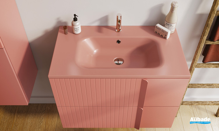 Plan vasque en synthèse assortie au meuble Double Jeu de Sanijura, Composition 80 cm coloris laqué Bois de rose satiné/soft