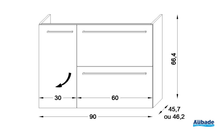 Schéma meuble Impact II 2 tiroirs, 1 porte de Sanijura