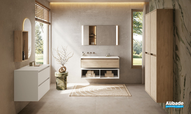 Meuble Plurielle 1 niveau L120 vasque à gauche coloris Hickory